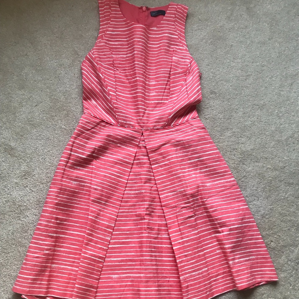 Gap fit and flare coral striped dress